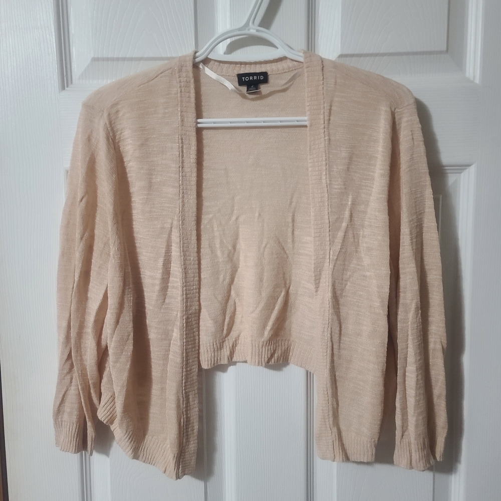 Torrid Light Beige Open-Front Cropped Cardigan Shrug
